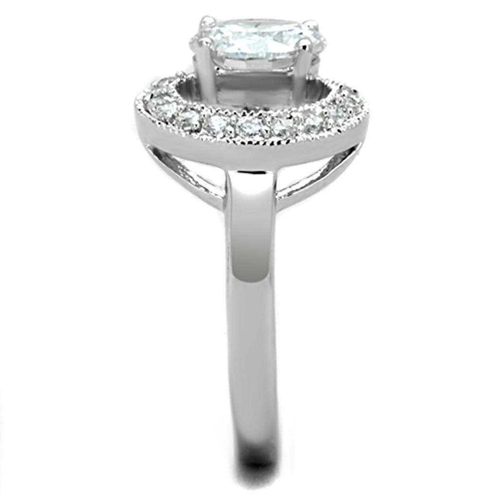 3W774 - Rhodium Brass Ring with AAA Grade CZ  in Clear-3