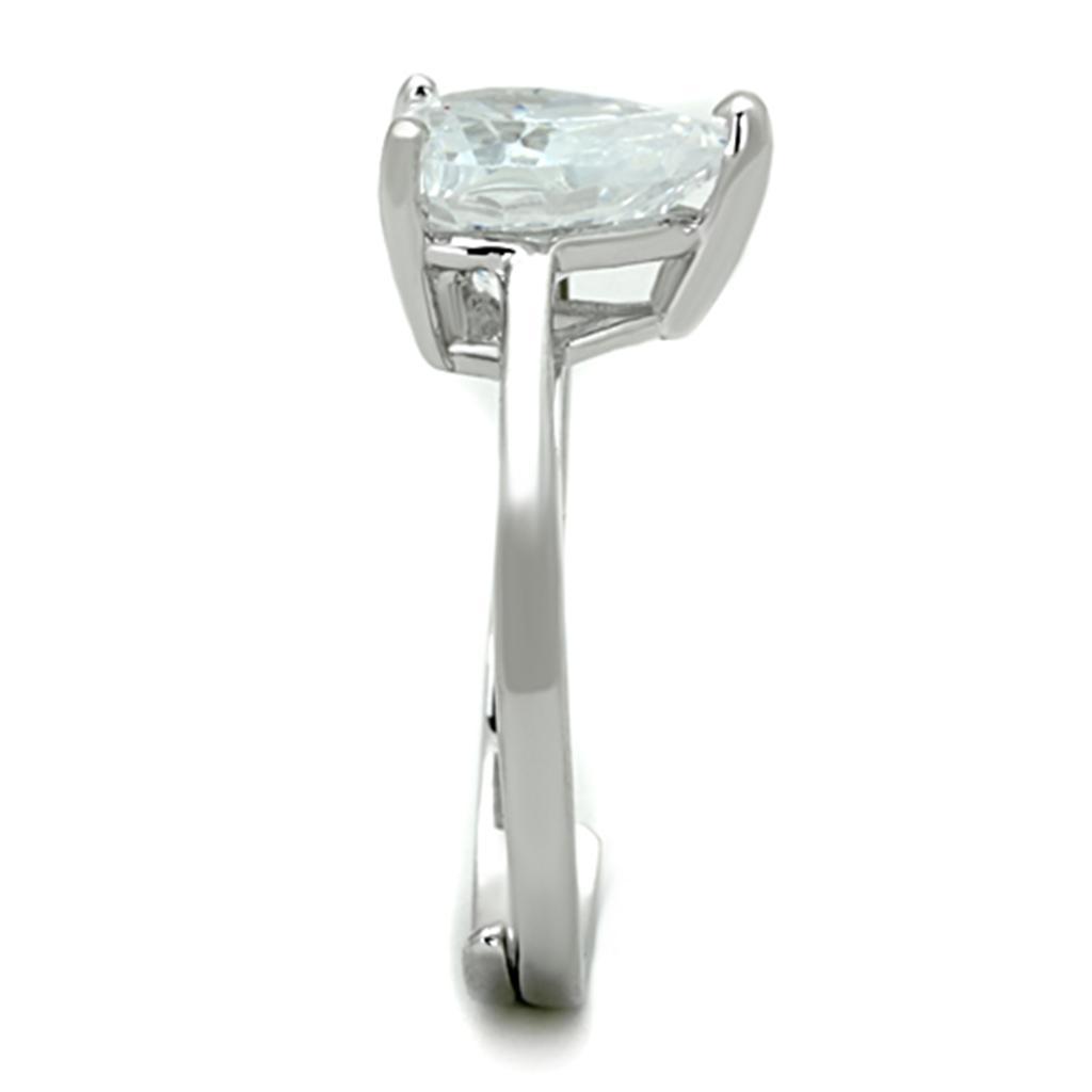 3W776 - Rhodium Brass Ring with AAA Grade CZ  in Clear-3