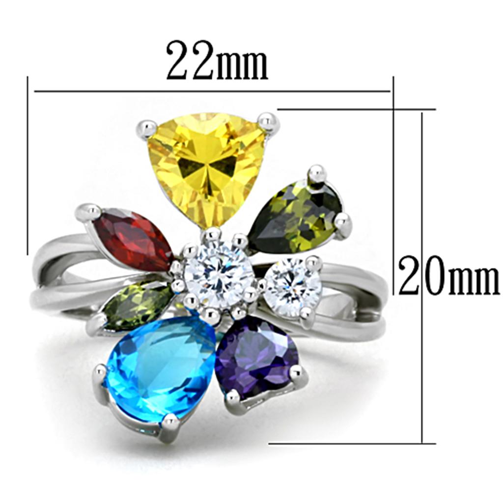 Jaime Cocktail Ring - Rhodium Brass, AAA CZ , Multi Color - 3W789-1