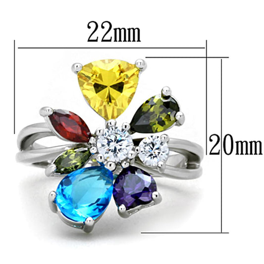 Jaime Cocktail Ring - Rhodium Brass, AAA CZ , Multi Color - 3W789-1