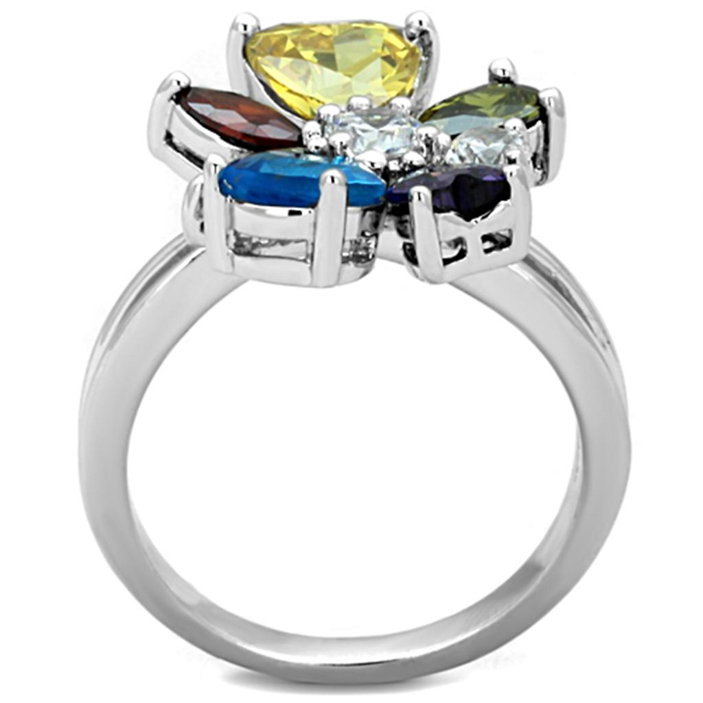 Jaime Cocktail Ring - Rhodium Brass, AAA CZ , Multi Color - 3W789-2