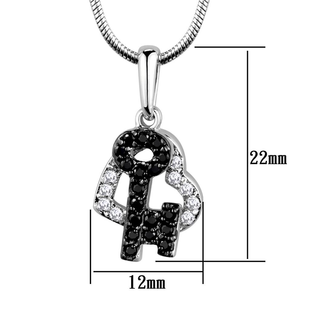 3W799 - Rhodium + Ruthenium Brass Chain Pendant with AAA Grade CZ  in Black Diamond-1