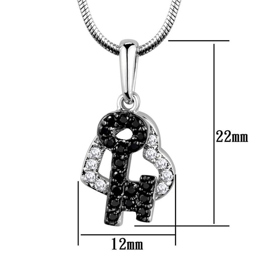 3W799 - Rhodium + Ruthenium Brass Chain Pendant with AAA Grade CZ  in Black Diamond-1
