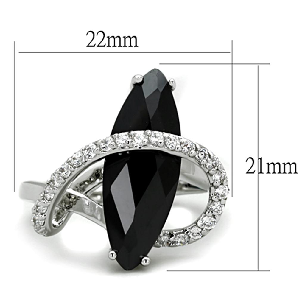 3W800 - Rhodium Brass Ring with AAA Grade CZ  in Jet-1