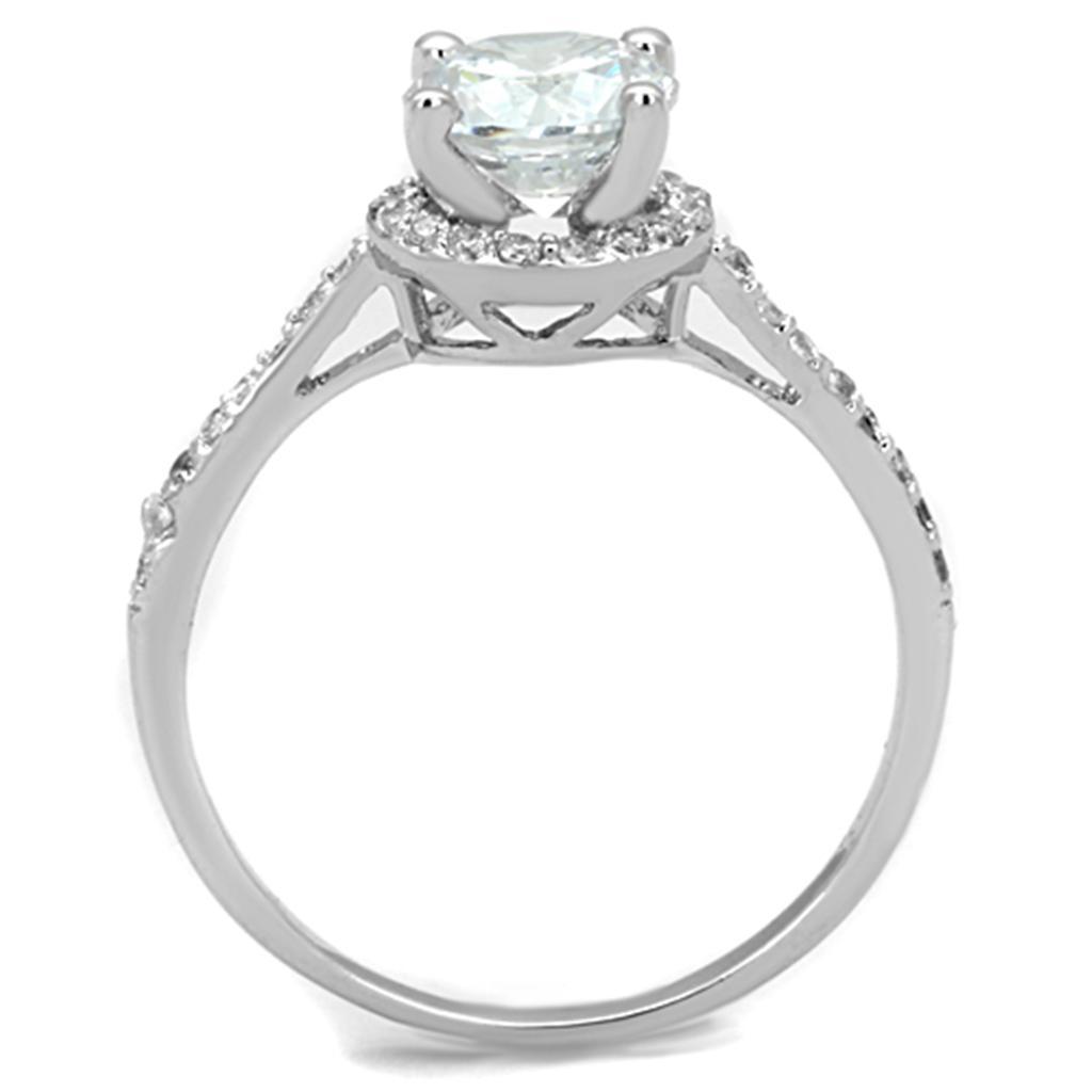 3W801 - Rhodium Brass Ring with AAA Grade CZ  in Clear-2