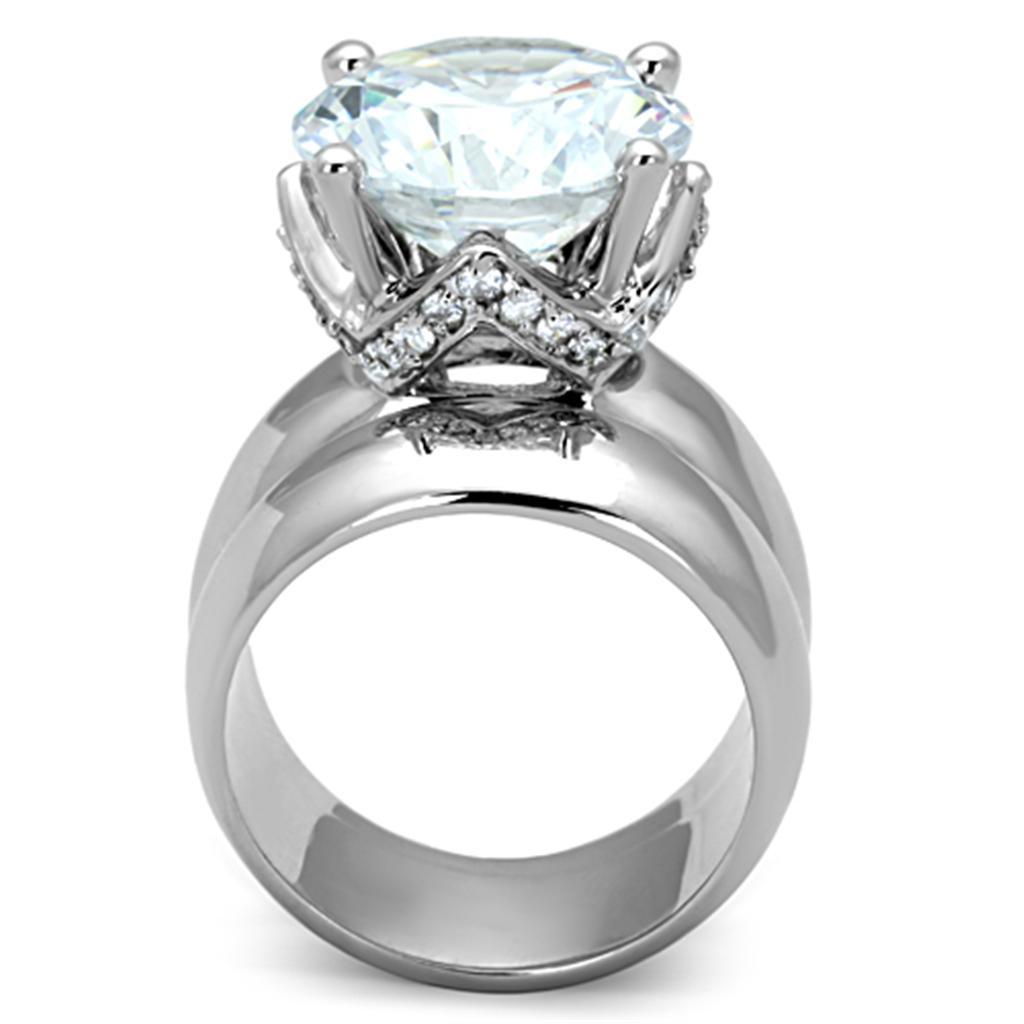3W802 - Rhodium Brass Ring with AAA Grade CZ  in Clear-2