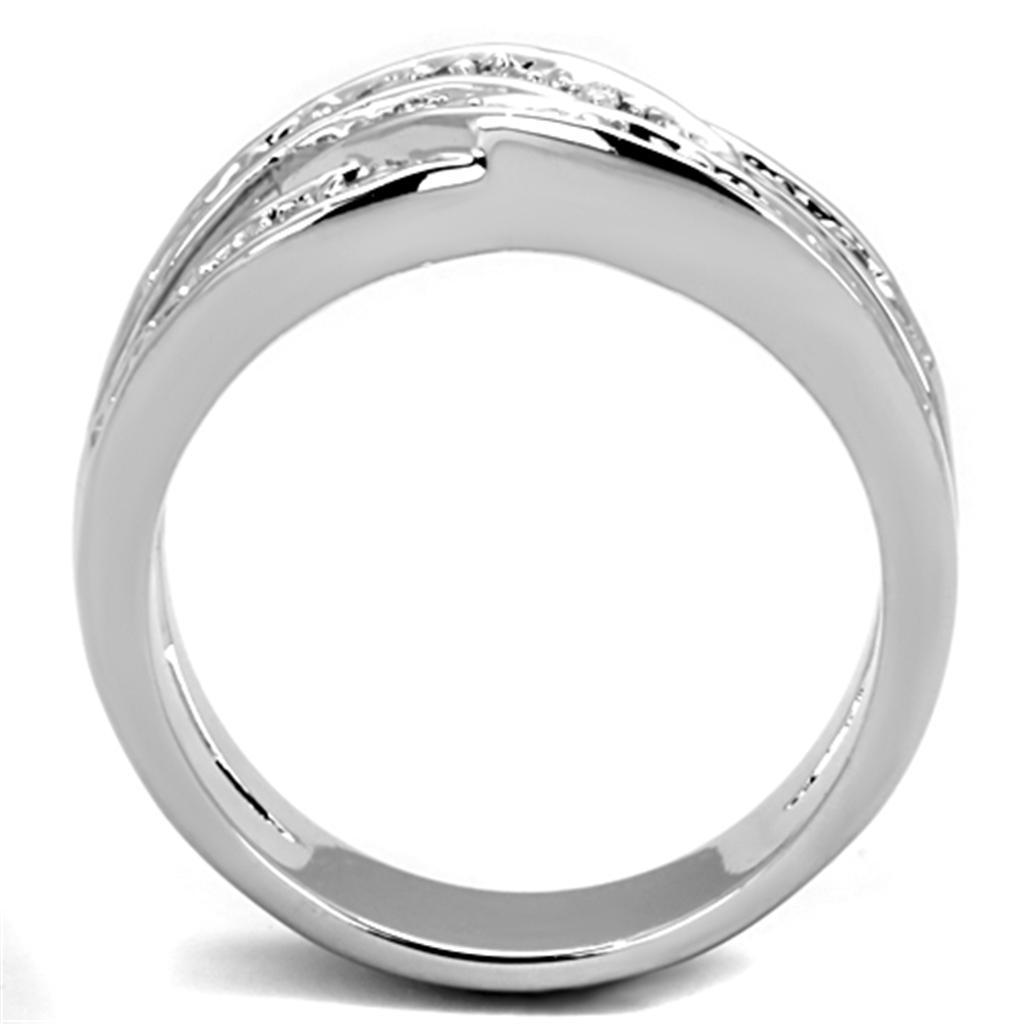3W806 - Rhodium Brass Ring with AAA Grade CZ  in Clear-2