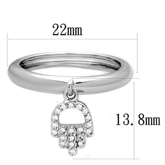 3W808 - Rhodium Brass Ring with AAA Grade CZ  in Clear-1