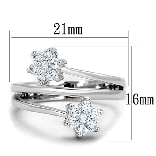 3W810 - Rhodium Brass Ring with AAA Grade CZ  in Clear-1