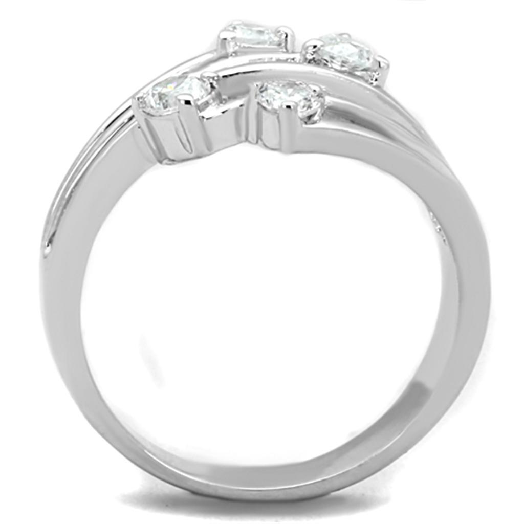 3W813 - Rhodium Brass Ring with AAA Grade CZ  in Clear-2