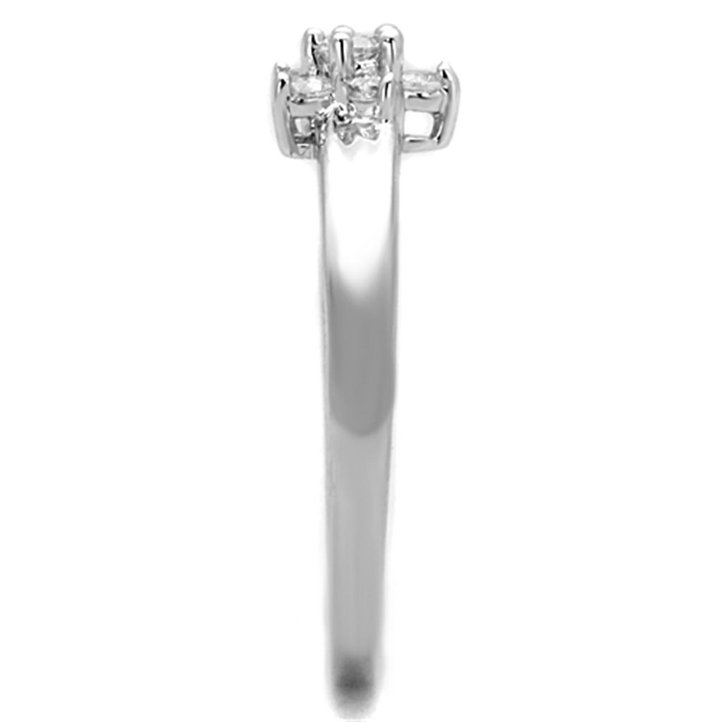 3W814 - Rhodium Brass Ring with AAA Grade CZ  in Clear-3