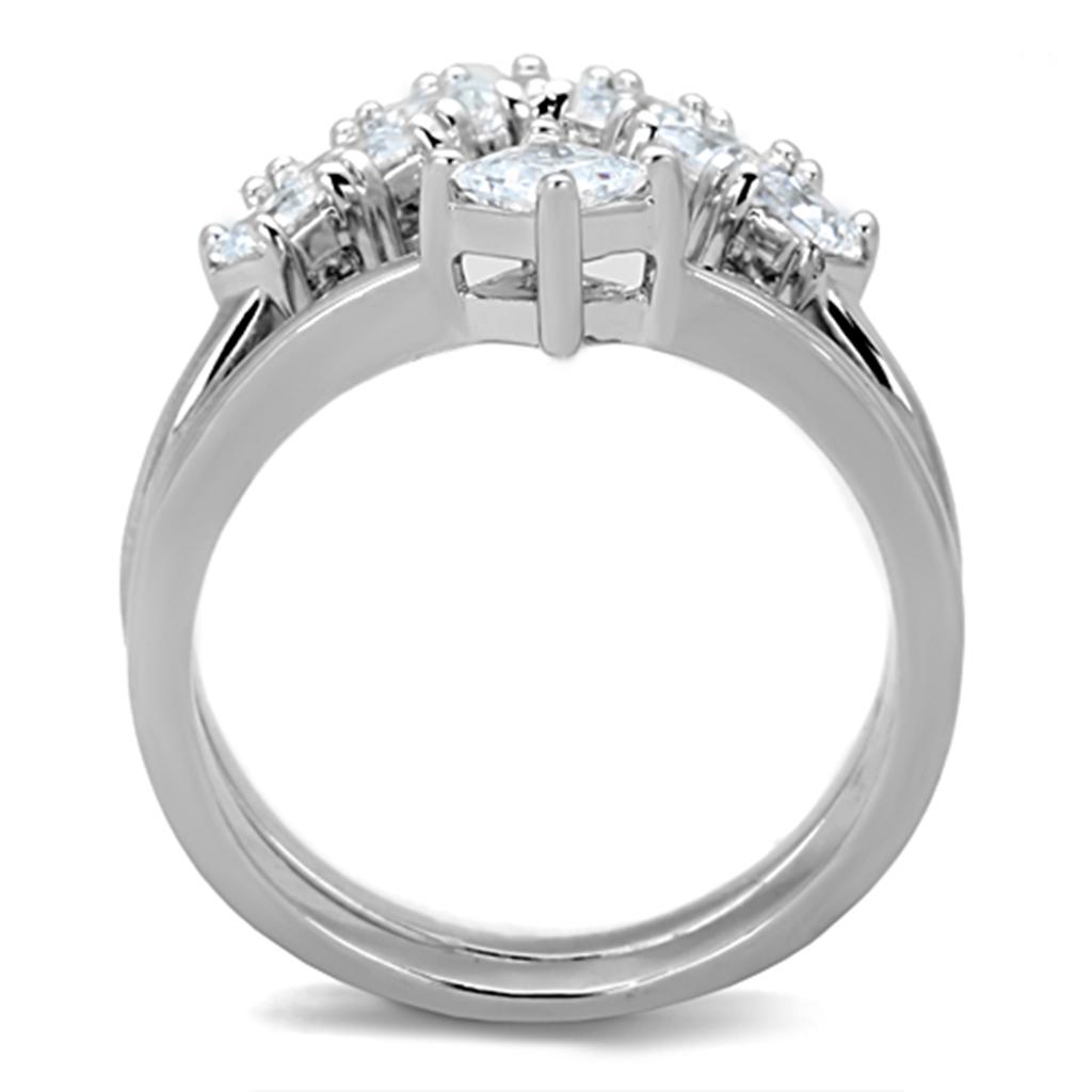 3W815 - Rhodium Brass Ring with AAA Grade CZ  in Clear-2