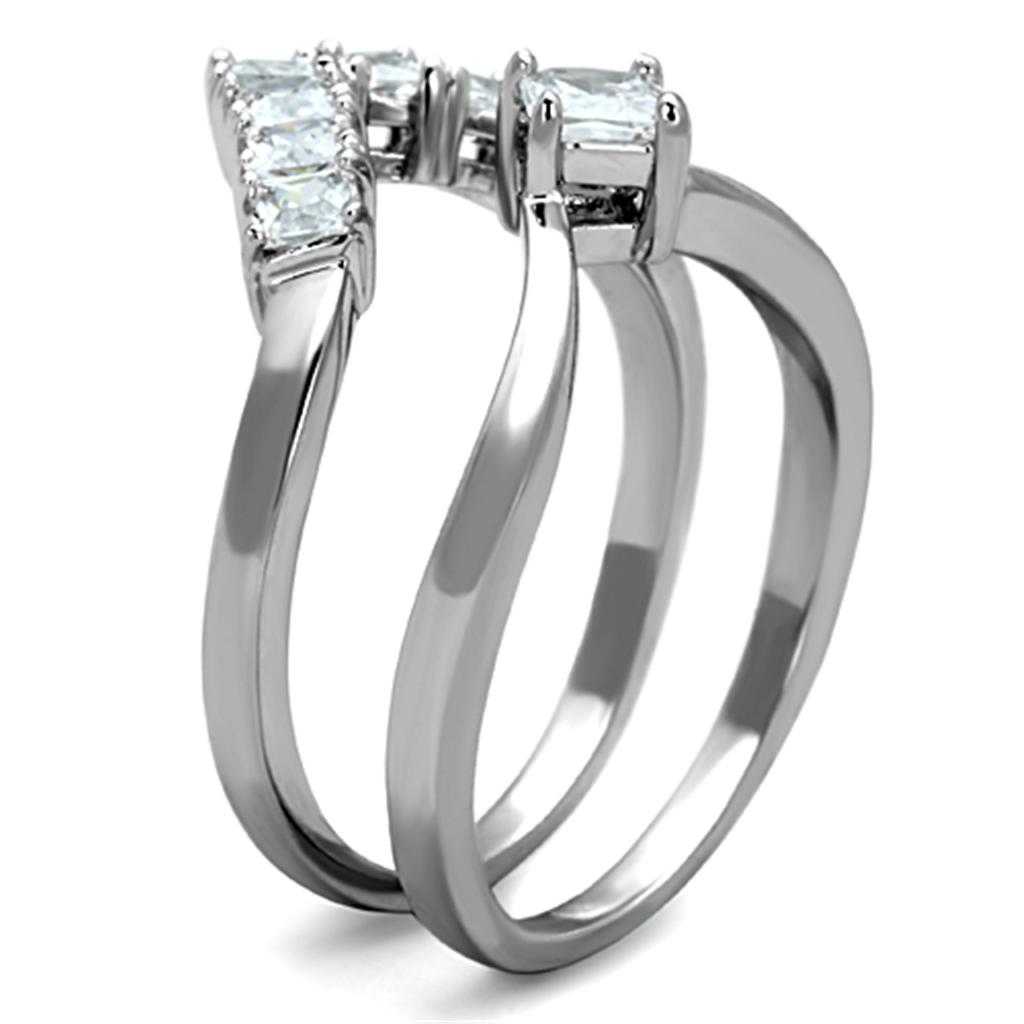 3W815 - Rhodium Brass Ring with AAA Grade CZ  in Clear-3