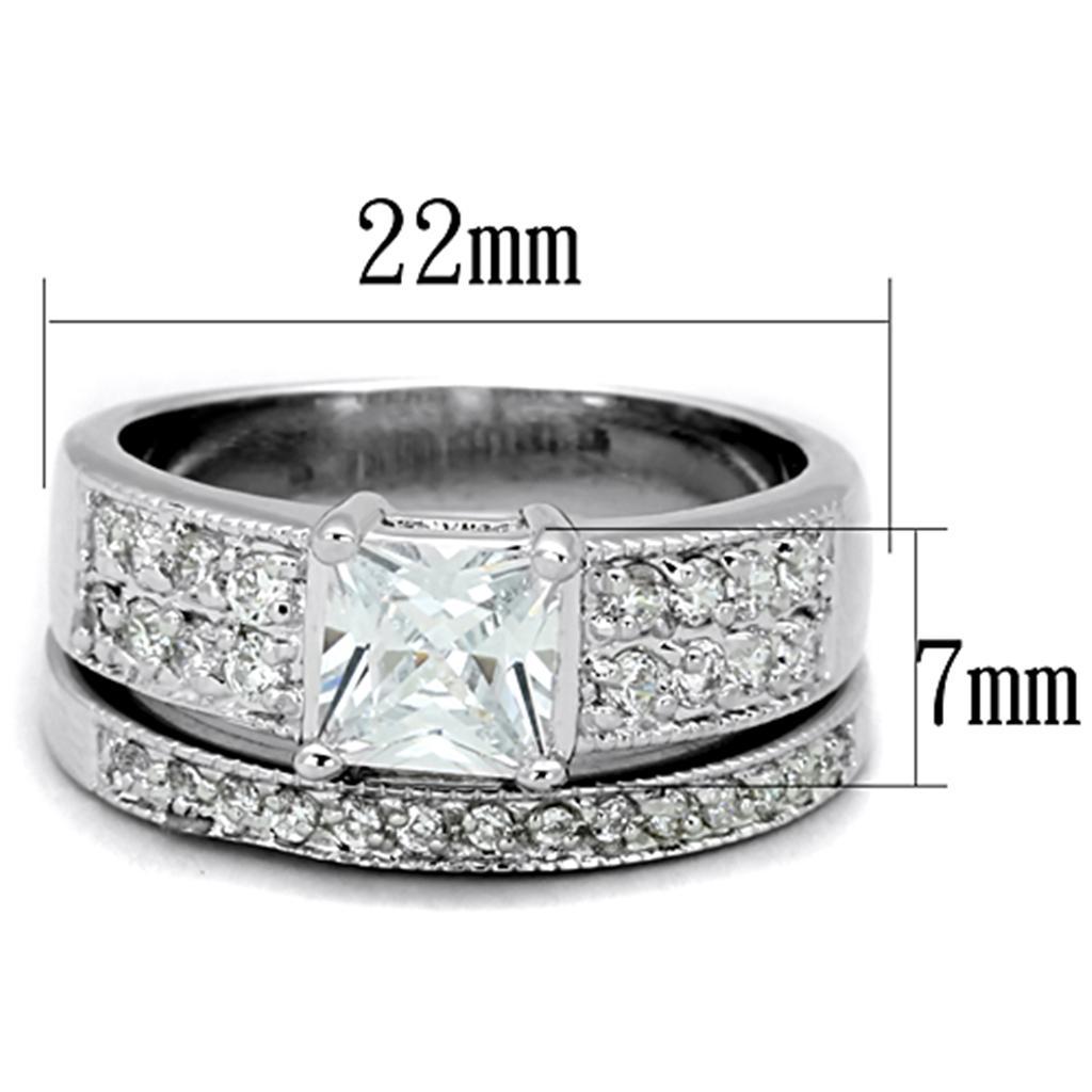 3W817 - Rhodium Brass Ring with AAA Grade CZ  in Clear-1