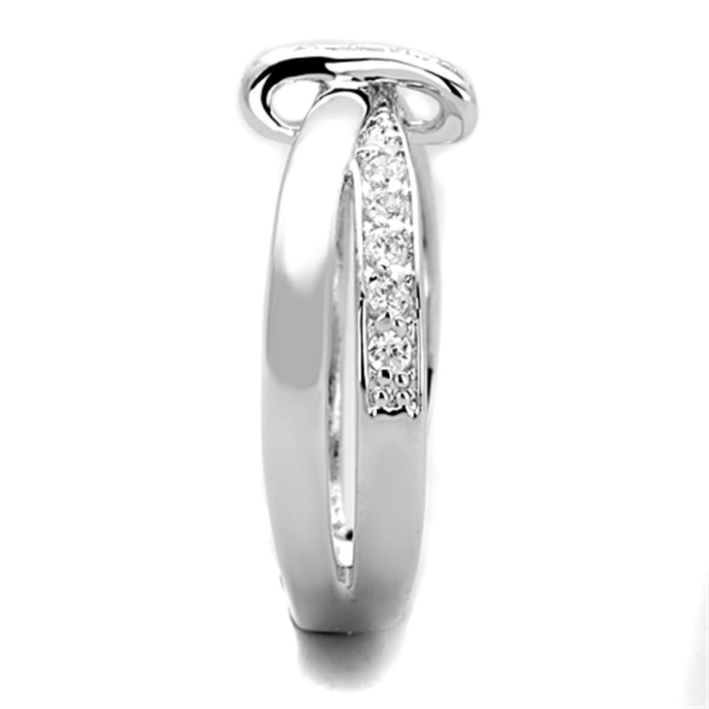 3W819 - Rhodium Brass Ring with AAA Grade CZ  in Clear-3