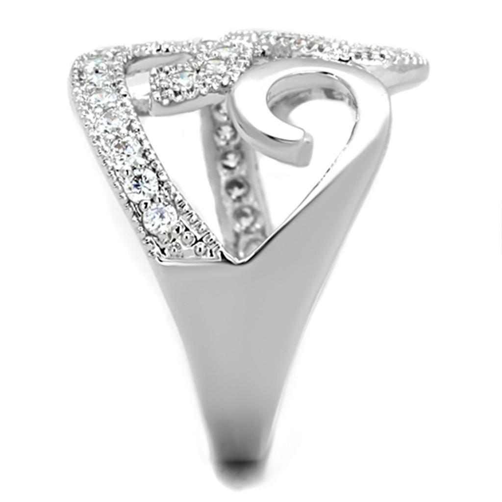 3W827 - Rhodium Brass Ring with AAA Grade CZ  in Clear-3
