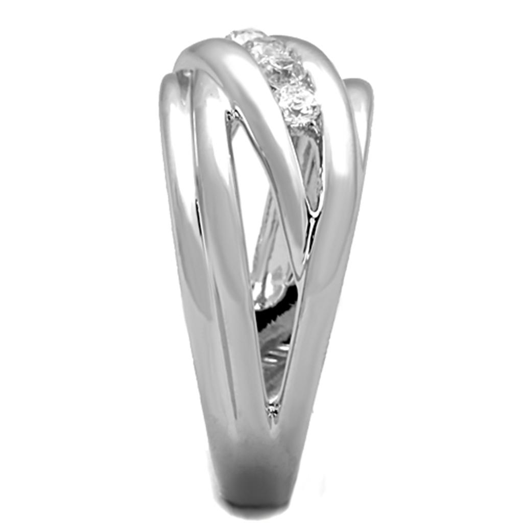 3W830 - Rhodium Brass Ring with AAA Grade CZ  in Clear-3