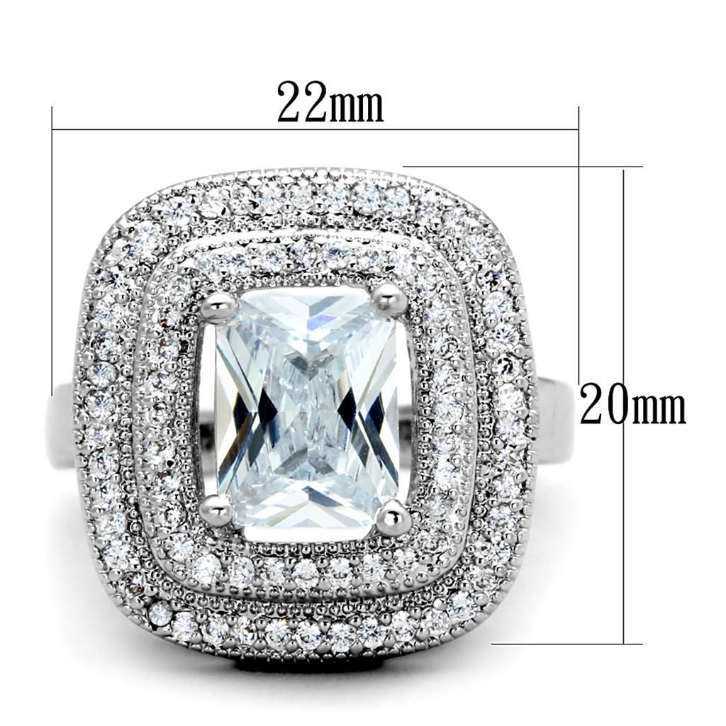 3W839 - Rhodium Brass Ring with AAA Grade CZ  in Clear-1