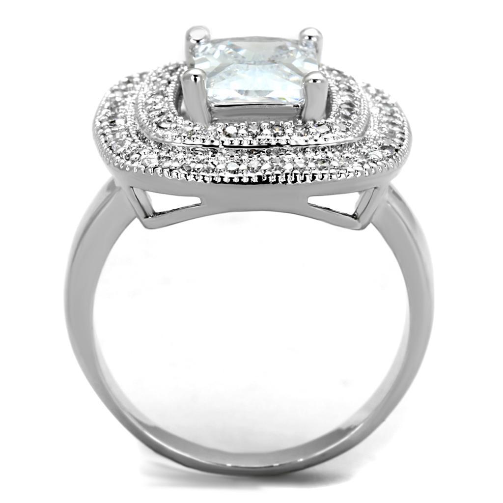 3W839 - Rhodium Brass Ring with AAA Grade CZ  in Clear-2