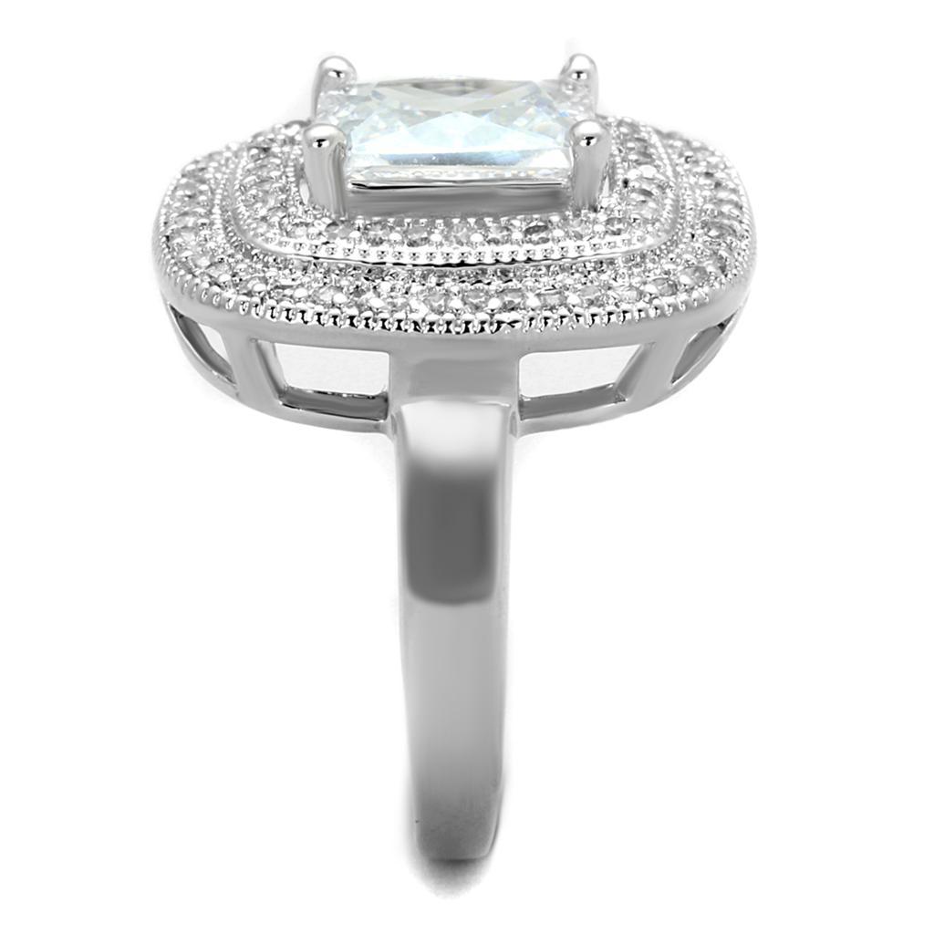 3W839 - Rhodium Brass Ring with AAA Grade CZ  in Clear-3