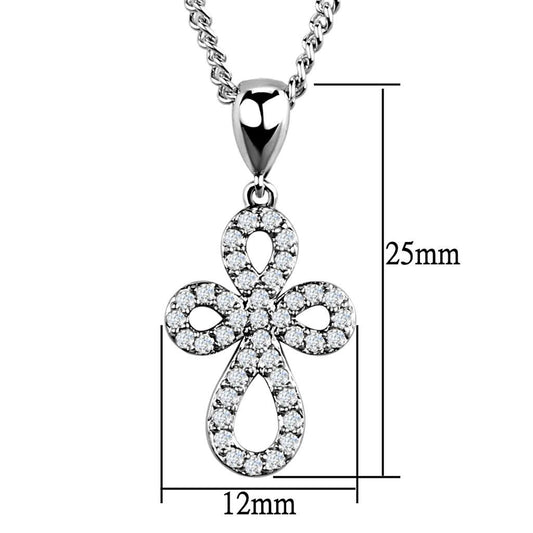3W845 - Rhodium Brass Chain Pendant with AAA Grade CZ  in Clear-1