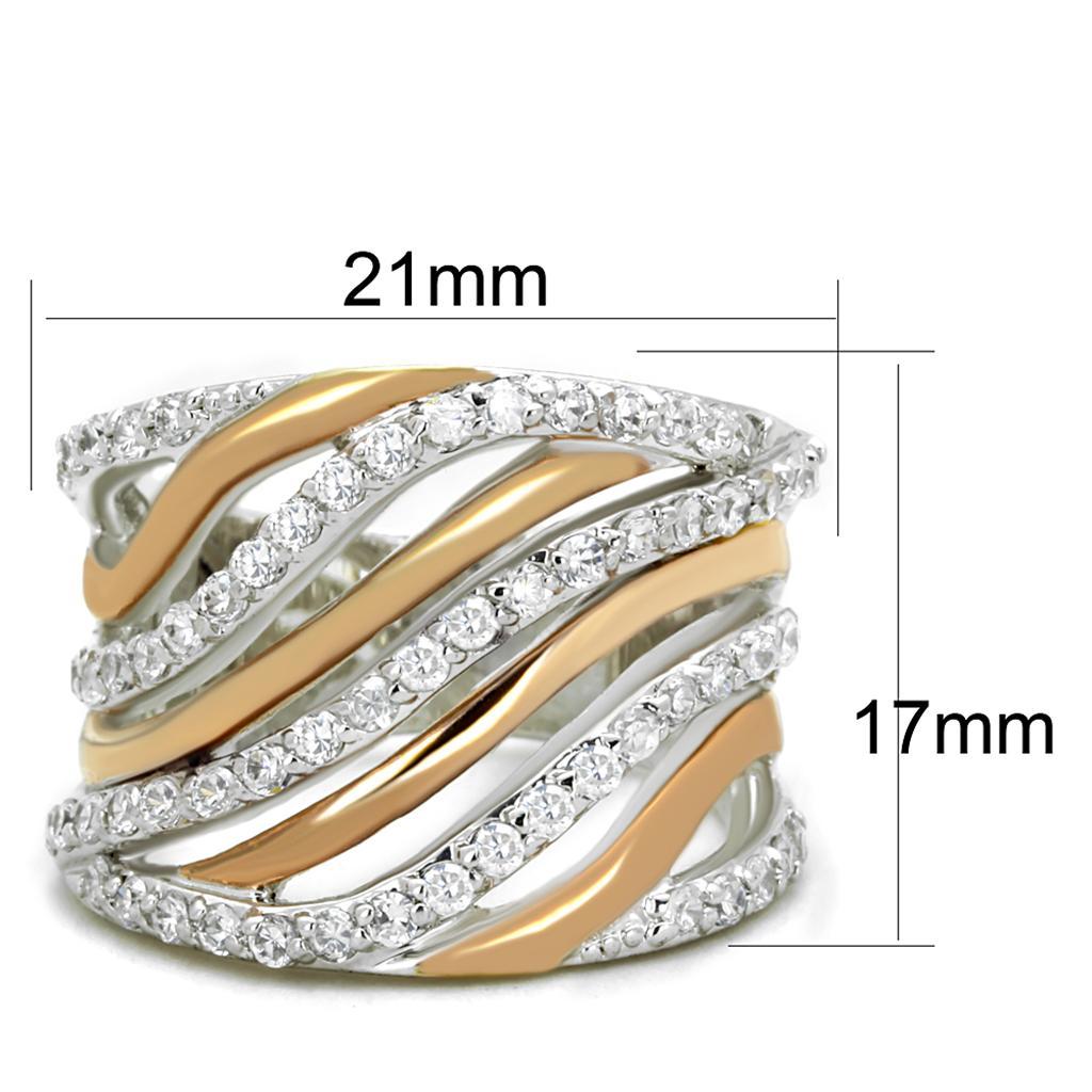 3W857 - Rose Gold + Rhodium Brass Ring with AAA Grade CZ  in Clear-1