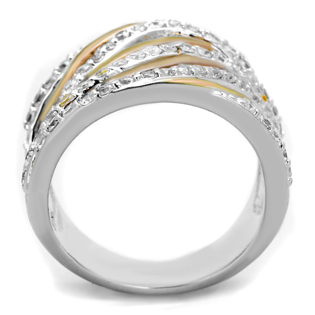 3W857 - Rose Gold + Rhodium Brass Ring with AAA Grade CZ  in Clear-2