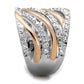 3W857 - Rose Gold + Rhodium Brass Ring with AAA Grade CZ  in Clear-3