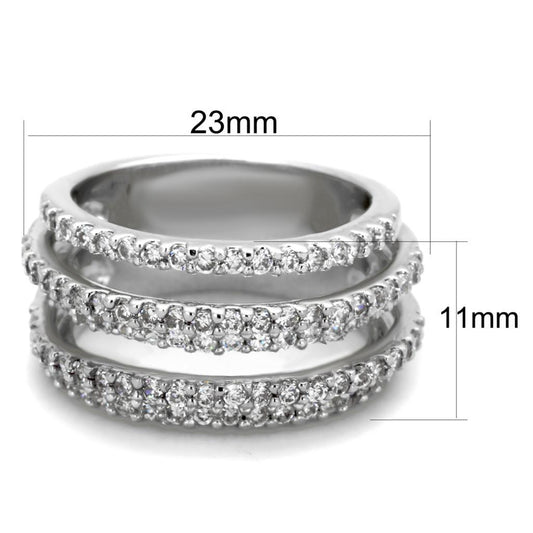 3W871 - Rhodium Brass Ring with AAA Grade CZ  in Clear-1