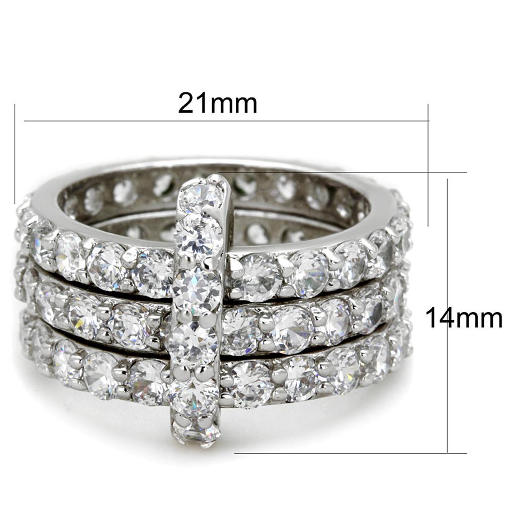 3W875 - Rhodium Brass Ring with AAA Grade CZ  in Clear-1