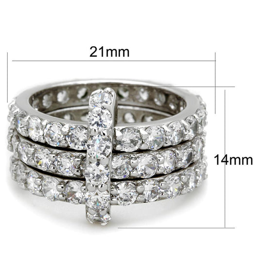 3W875 - Rhodium Brass Ring with AAA Grade CZ  in Clear-1