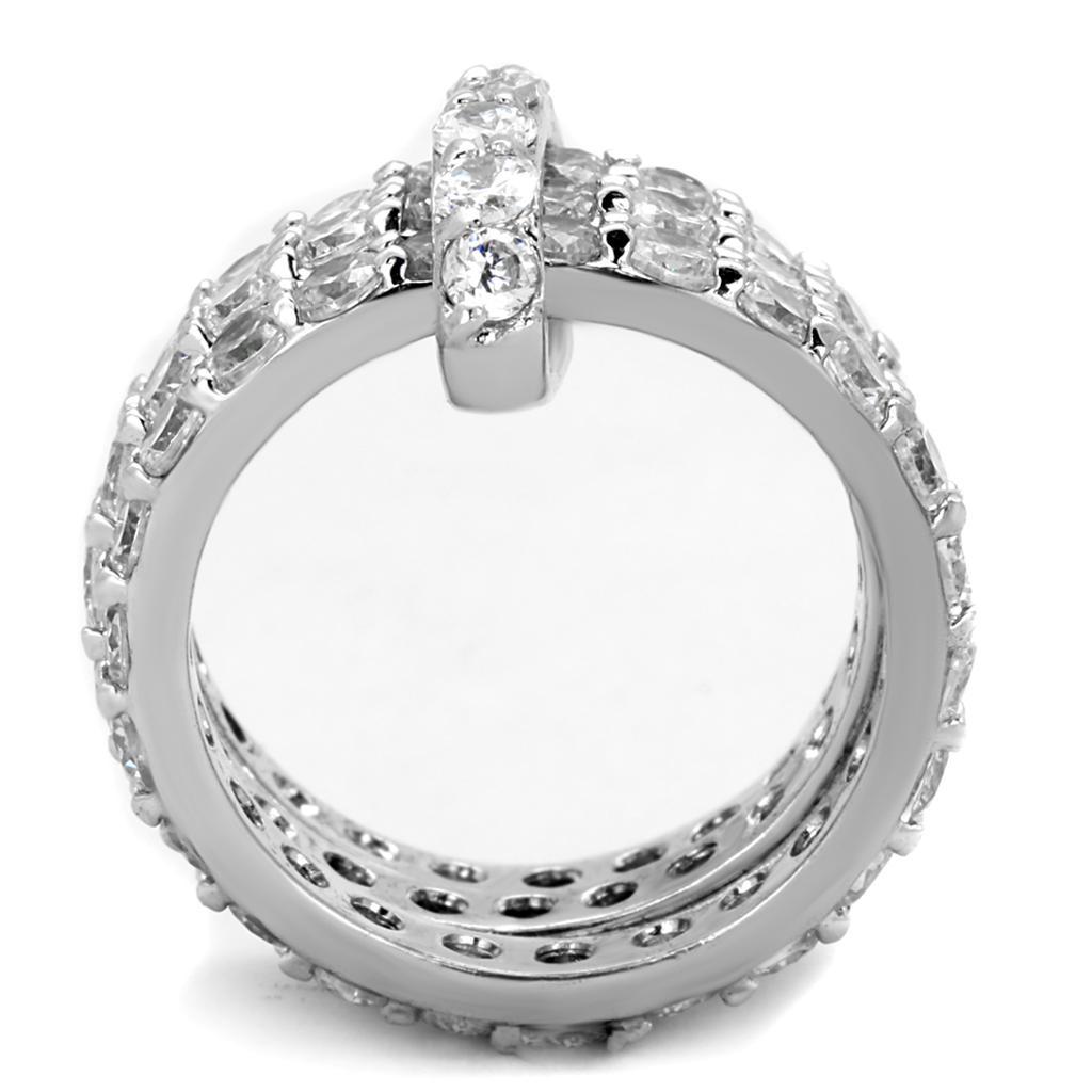 3W875 - Rhodium Brass Ring with AAA Grade CZ  in Clear-2