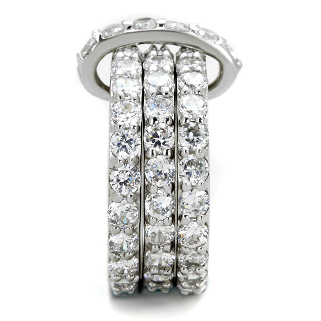 3W875 - Rhodium Brass Ring with AAA Grade CZ  in Clear-3