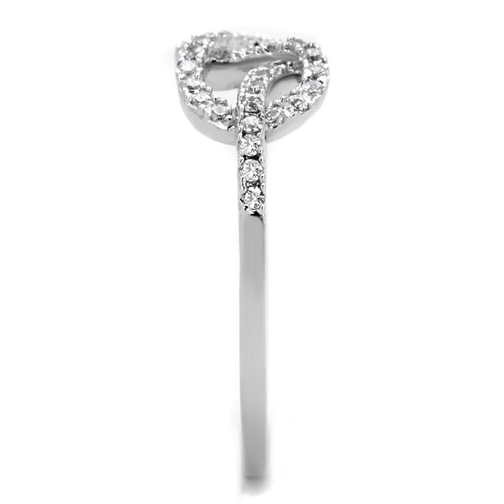 3W876 - Rhodium Brass Ring with AAA Grade CZ  in Clear-3