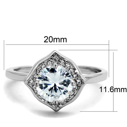 3W877 - Rhodium Brass Ring with AAA Grade CZ  in Clear-1
