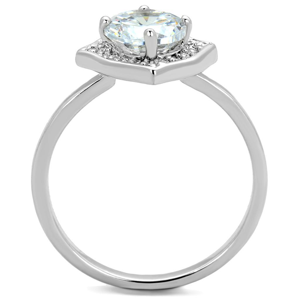 3W877 - Rhodium Brass Ring with AAA Grade CZ  in Clear-2