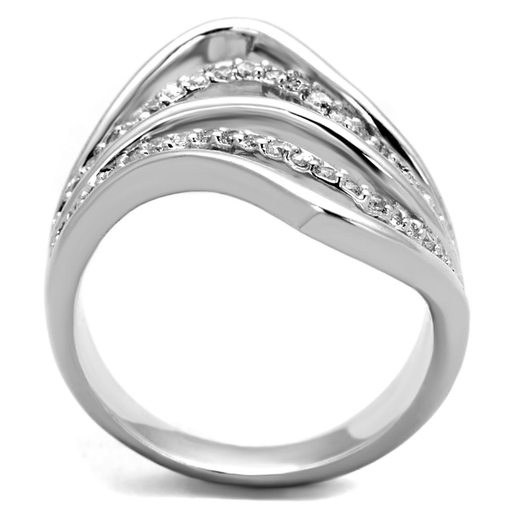 3W878 - Rhodium Brass Ring with AAA Grade CZ  in Clear-2