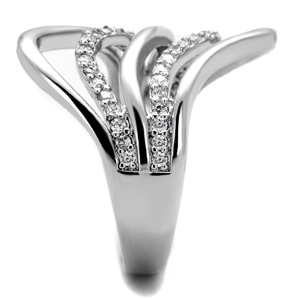 3W878 - Rhodium Brass Ring with AAA Grade CZ  in Clear-3