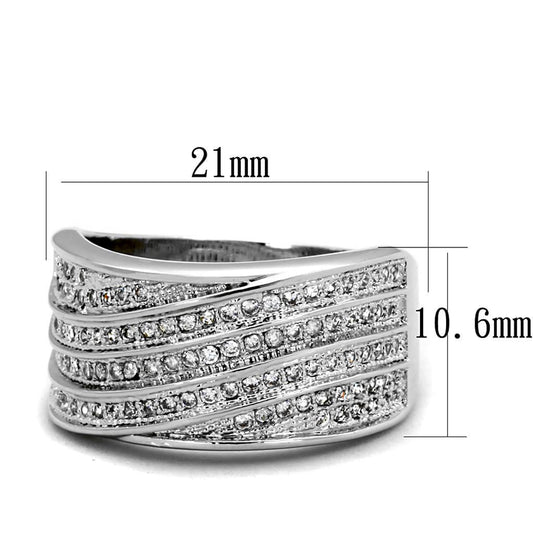 3W882 - Rhodium Brass Ring with AAA Grade CZ  in Clear-1