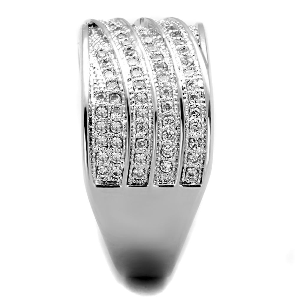 3W882 - Rhodium Brass Ring with AAA Grade CZ  in Clear-3