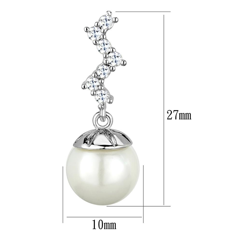 3W894 - Rhodium Brass Earrings with Synthetic Pearl in White-1