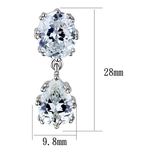 3W897 - Rhodium Brass Earrings with AAA Grade CZ  in Clear-1