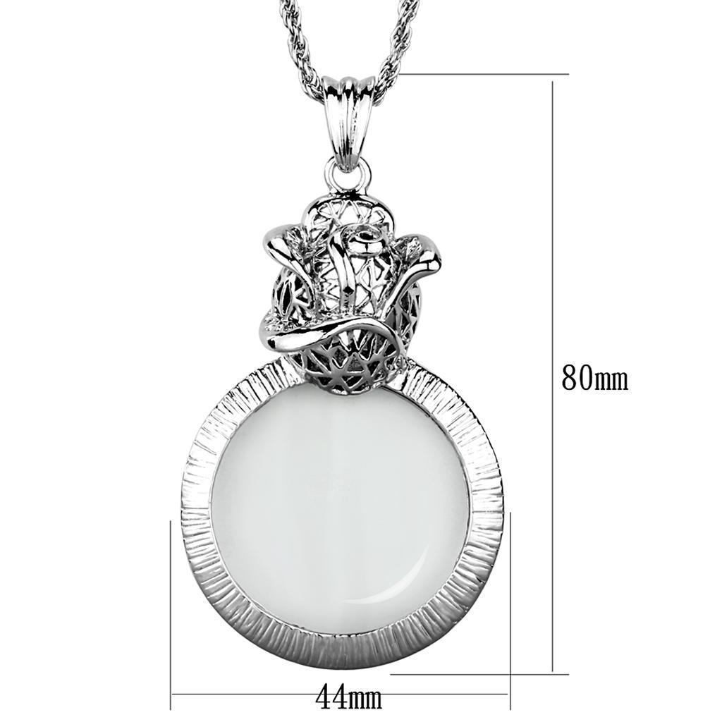 3W913 - Rhodium Brass Magnifier pendant with Synthetic Synthetic Glass in Clear-1