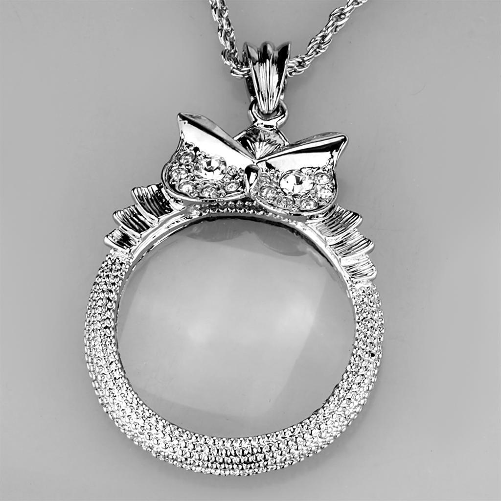 3W921 - Rhodium Brass Magnifier pendant with Top Grade Crystal  in Clear-2