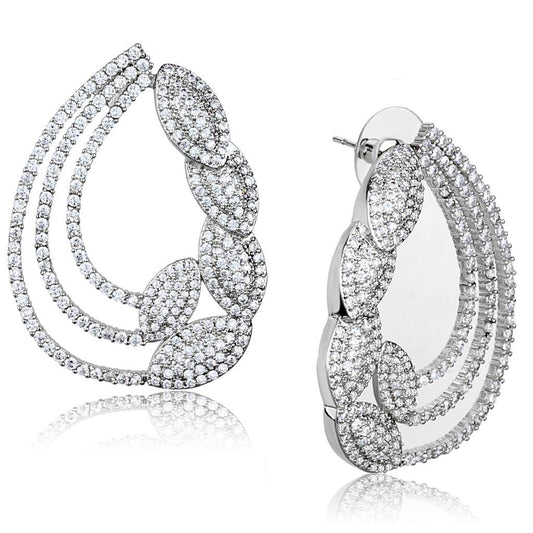 3W922 - Rhodium Brass Jewelry Sets with AAA Grade CZ  in Clear-1