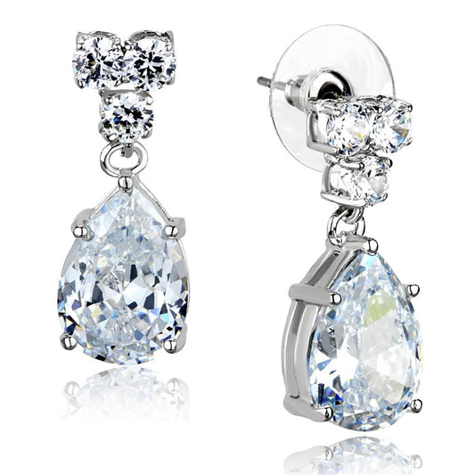 3W925 - Rhodium Brass Jewelry Sets with AAA Grade CZ  in Clear-1