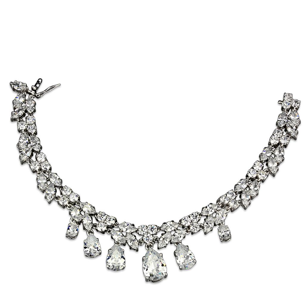 3W925 - Rhodium Brass Jewelry Sets with AAA Grade CZ  in Clear-2