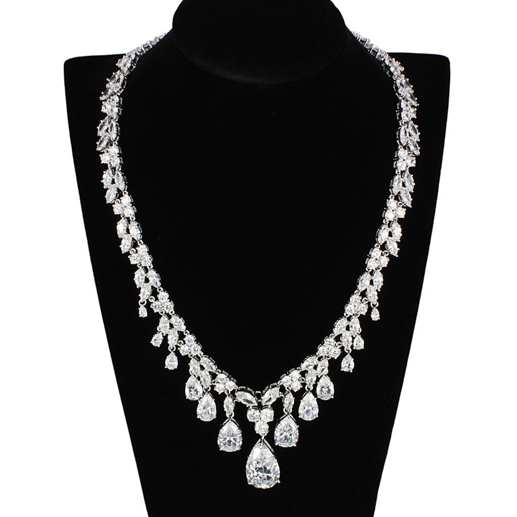 3W925 - Rhodium Brass Jewelry Sets with AAA Grade CZ  in Clear-3