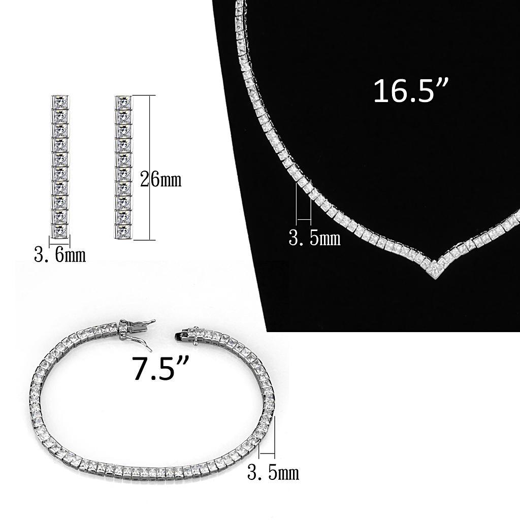 3W938 - Rhodium Brass Jewelry Sets with AAA Grade CZ  in Clear-4