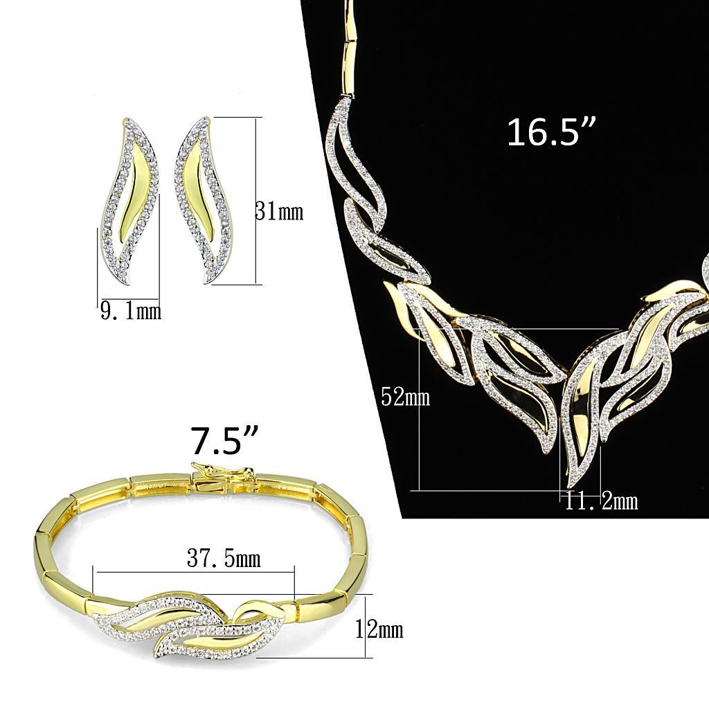 3W941 - Gold+Rhodium Brass Jewelry Sets with AAA Grade CZ  in Clear-4